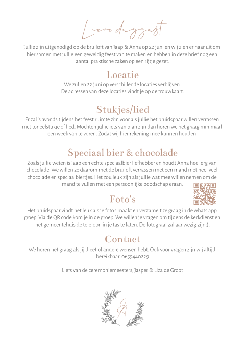 Brief ceremoniemeesters verschillende papiersoorten bij trouwkaart