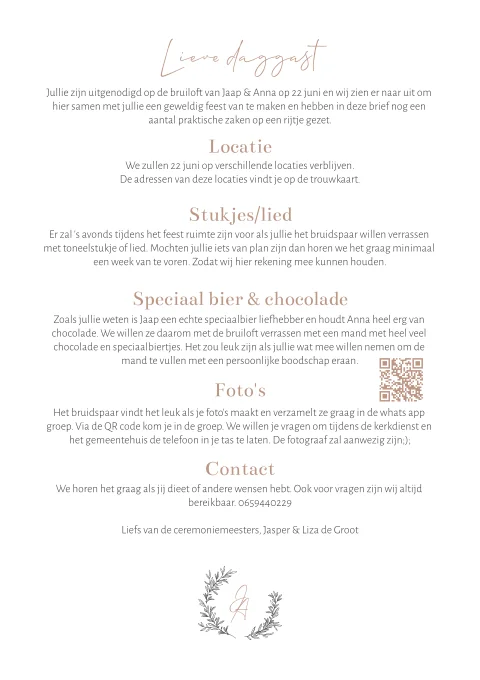 Brief ceremoniemeesters verschillende papiersoorten bij trouwkaart