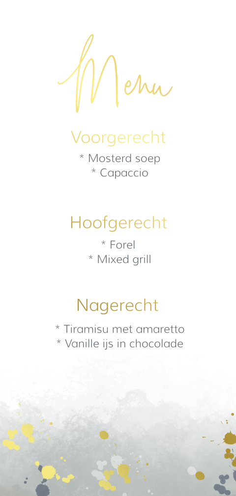 Menukaart passend bij trouwkaart met goudfolie