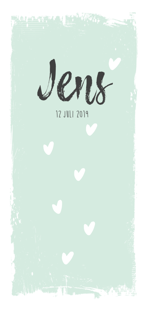 Langwerpig geboortekaartje met hartjes voor een jongen