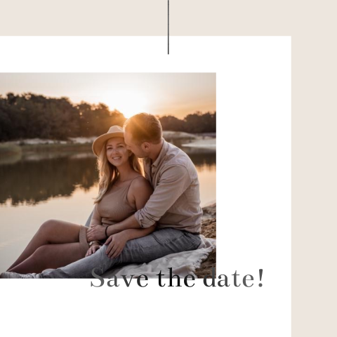Save the date kaart minimalistisch zwarte beige lijnen en foliedruk