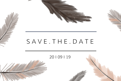 Save the date kaart met veertjes