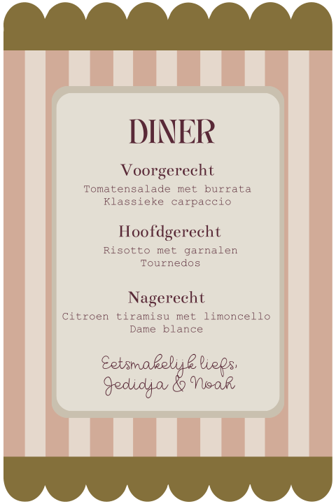 Menukaart vintage look met groen paars en roze met strepen