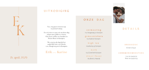 Trouwkaart pocketfoldset minimalistisch koperfolie en initialen namen