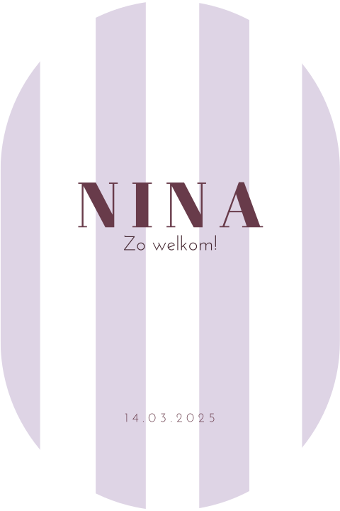 Ovaal geboortekaartje meisje strepen colour blocking print lila