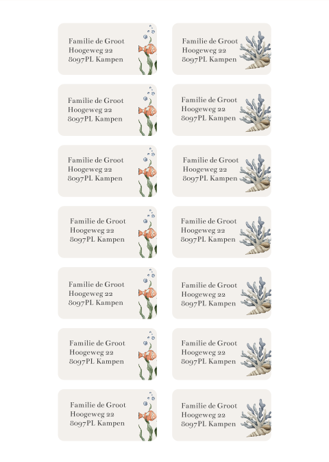 Adresstickers beige met zeedieren