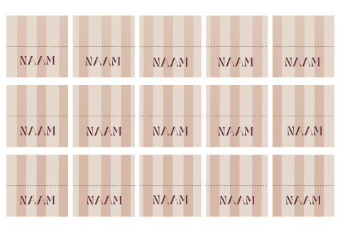 Naamkaartjes diner bruiloft met paarse letters en roze strepen