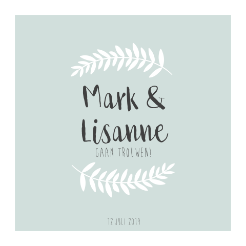 Mooi vierkant trouwkaartje met takjes