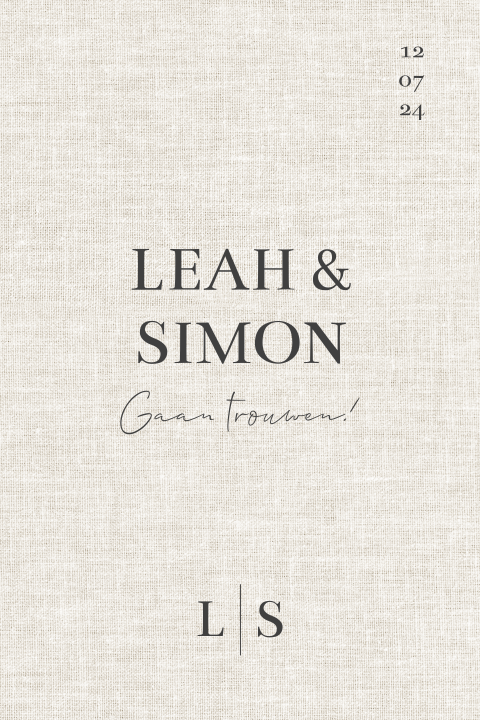 Trouwkaart linnen achtergrond minimalistisch beige grijs