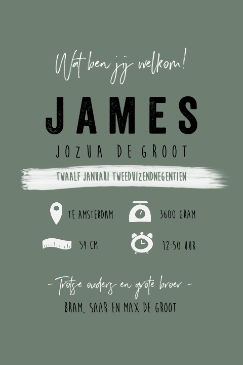 Geboorteposter met naam en geboorte icoontjes