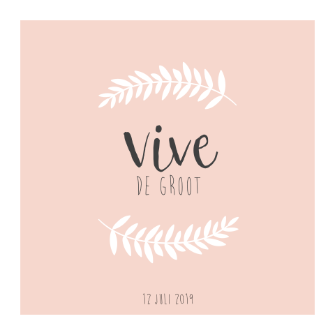 Lief vierkant dubbel geboortekaartje met een takje