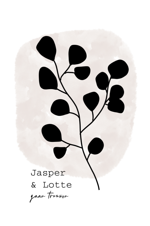 Trouwkaart met silhouet van een tak en roze