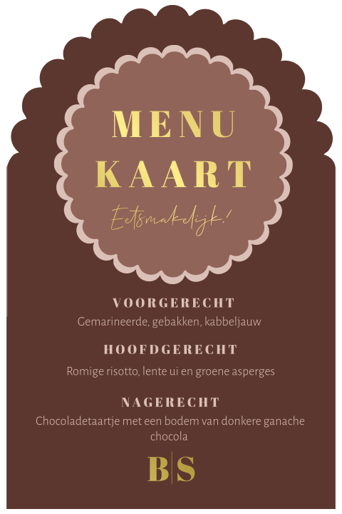 Menukaart donker rood roze met goudfolie en kartelrand