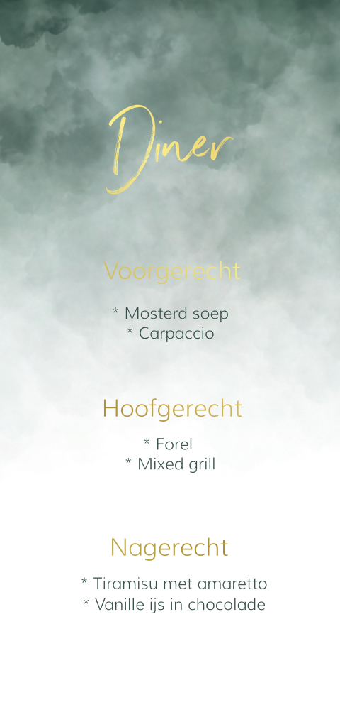 Diner kaart passend bij de trouwkaart