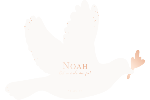 Geboortekaartje vorm duif en rosefolie roze voor een meisje