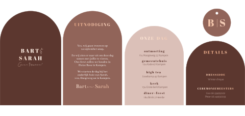 Pocketfold trouwkaart met rood roze bruin en rosefolie