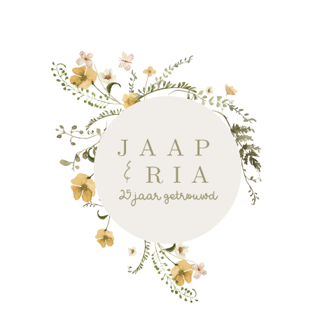 Ronde jubileum kaart 25 jarig huwelijk watercolour bloemen groen