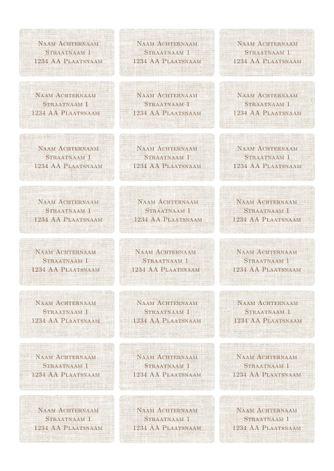 Adressticker met linnen look achtergrond en bruine letters