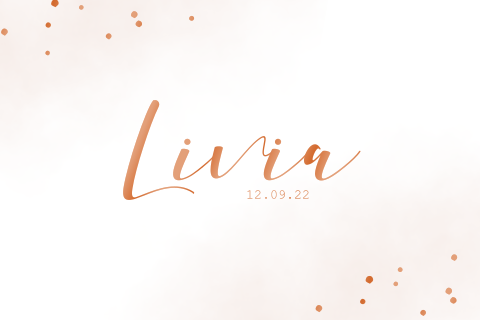 Geboortekaartje voor een meisje met koperfolie en roze wolk en stipjes