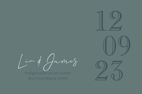 Trouwkaart minimalistisch met datum donkergroen