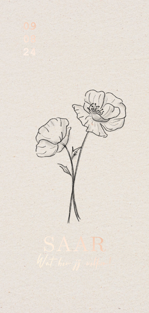 Geboortekaartje meisje geboortebloem potlood tekening klaproos kraft