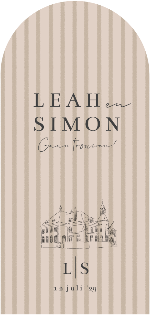 Trouwkaart getekende trouwlocatie hotel 't Lansink Hengelo strepen
