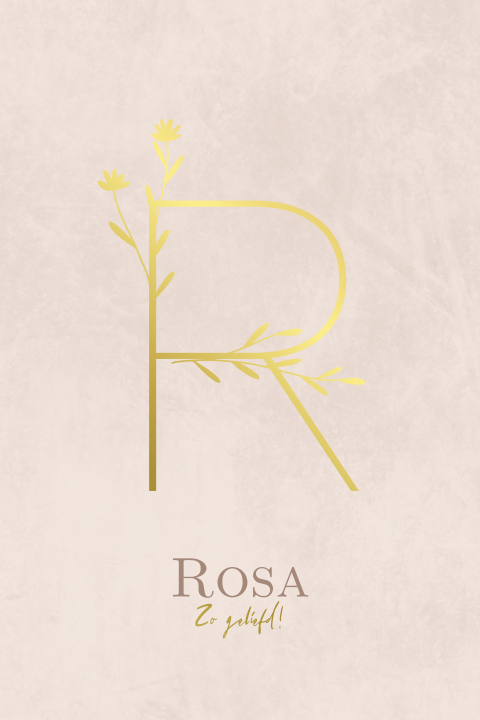 Geboortekaartje meisje letter bloemen velvet roze goudfolie