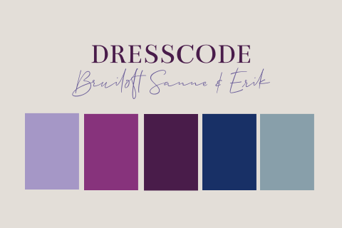 Dresscode kaartje in paars blauw voor jullie daggasten op de bruiloft