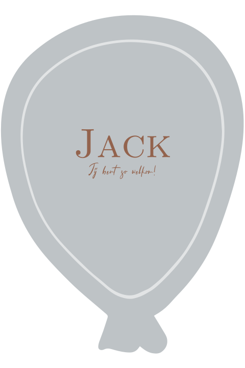 geboortekaartje jongen in de vorm van een ballon met bruin en blauw