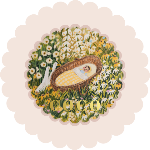 Geboortekaartje meisje met kleurrijke bloemen en wiegje