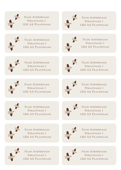 adressticker met schattige minimalistische vogeltjes bruin beige