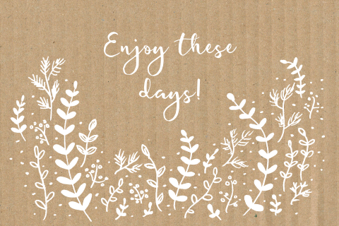 kerstkaart met getekende takjes en bloemen