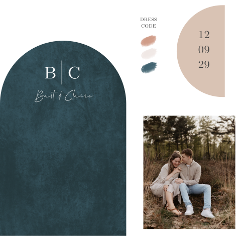 Trouwkaart met 4 losse labels half rondje velvet look blauw