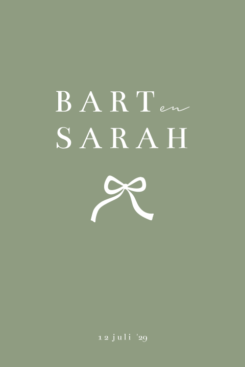 Klassieke trouwkaart met olijfgroen met strikje