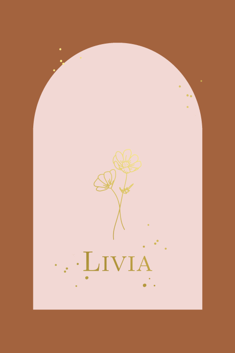 Geboortekaartje meisje boog kerkraam goudfolie bloem