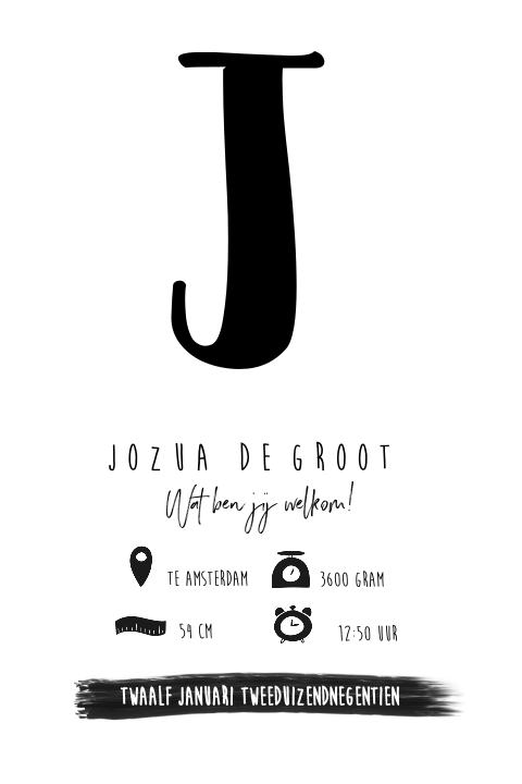 Stoer geboortekaartje voor een jongen met letter