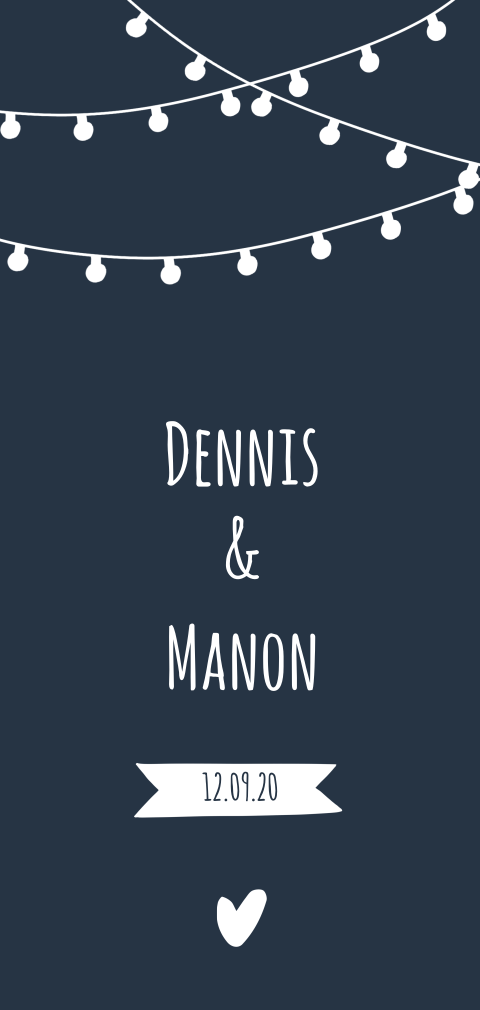 Trouwkaart met lampenstring en donkerblauw