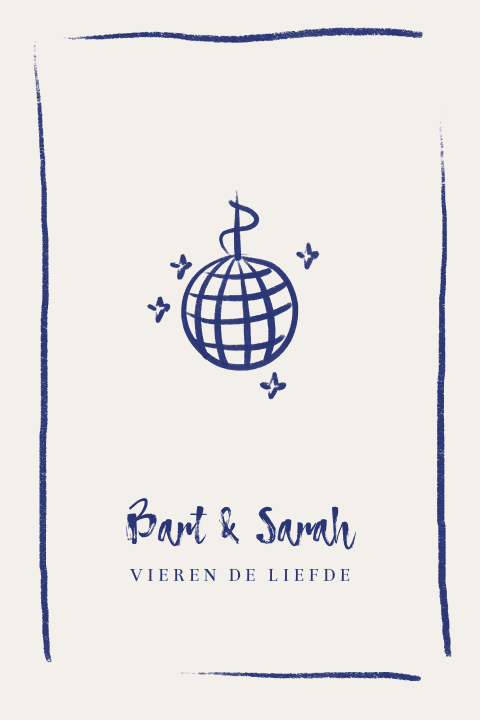 Trouwkaart doodles met discobal en lijnen