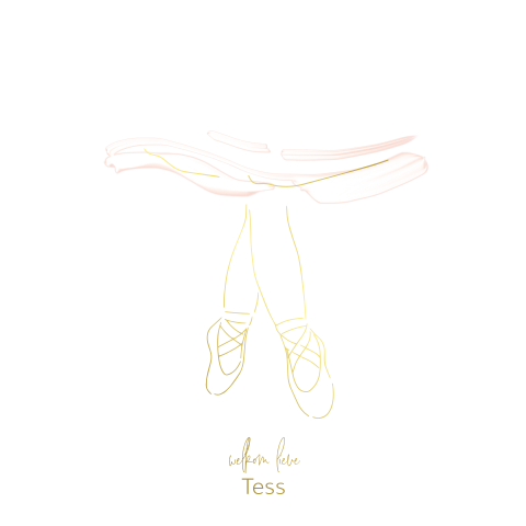 Meisjes geboortekaartje ballerina lijntekening in goudfolie
