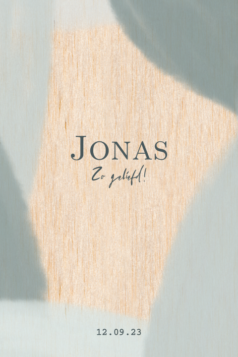 houten geboortekaartje jongen met blauw grijze watercolour