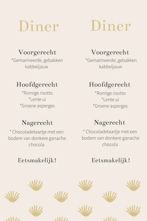 Menukaart passend bij de trouwkaart met zomers patroon en okergeel