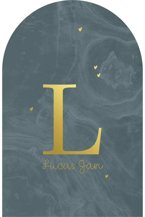 geboortekaartje jongen marmer letter goudfolie boog donker groen