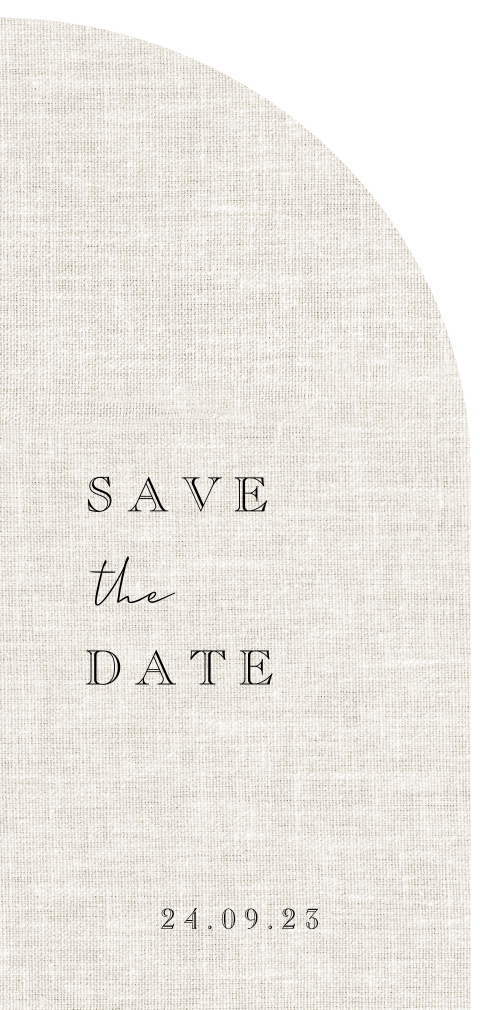 Save the date kaart in halve boog vorm met linnen achtergrond