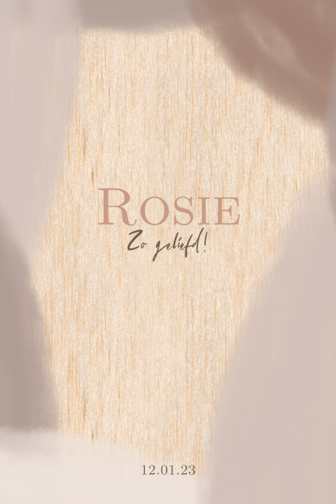Houten geboortekaartje meisje met roze bruine watercolour