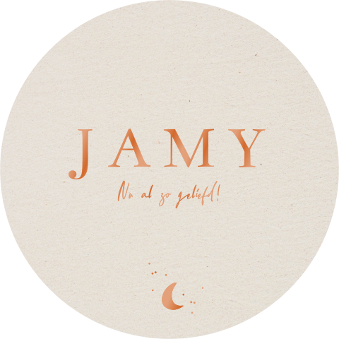 Rond geboortekaartje meisje jongen beige kraft met koperfolie