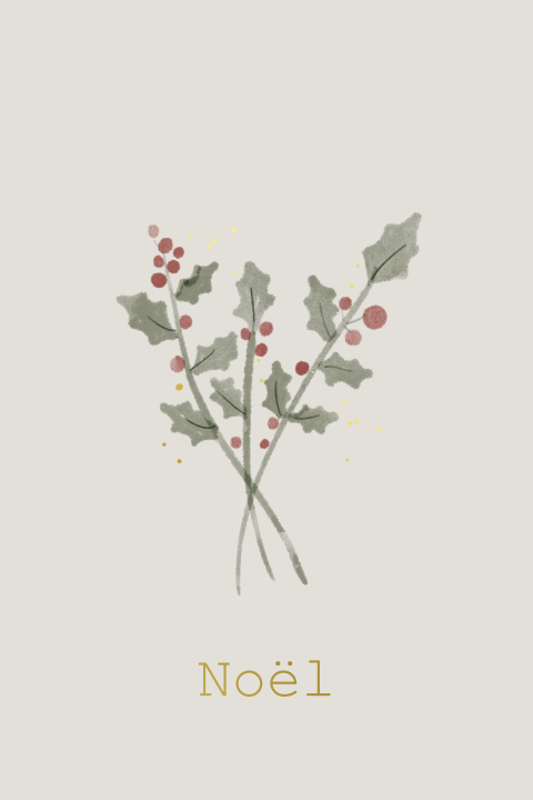 Geboortekaartje geboortebloem kerst december hulst met goudfolie