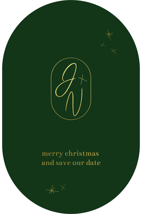 Minimalistische save the date kerst ovalen vorm met initialen