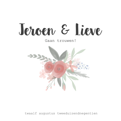 Mooi trouwkaartje met watercolor boeket