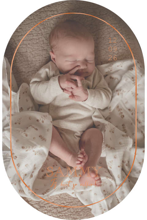 Geboortekaartje stans ovaal jongen meisje newborn foto koperfolie