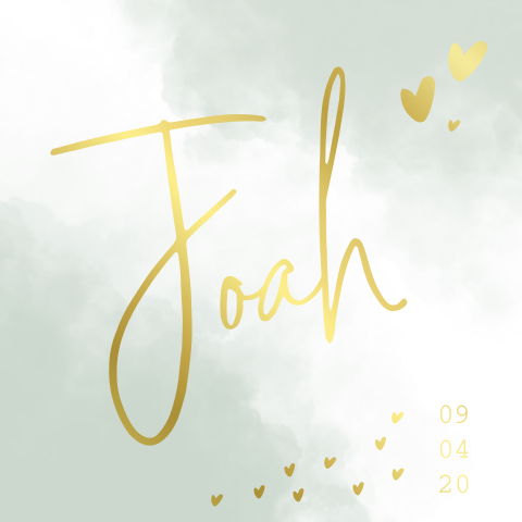 Geboortekaartje voor een jongen met groene achtergrond en goudfolie